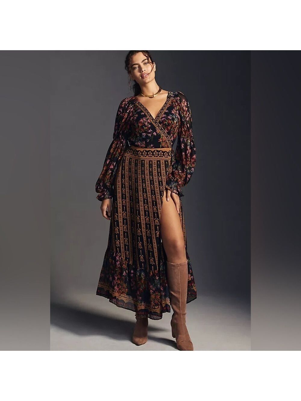 Farm Rio for Anthropologie Side Slit Maxi Dress Size S